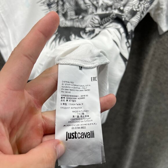 Just Cavalli Graphic Shirt Mens Medium White Black Tiger Print Designer Tee - Picture 11 of 11